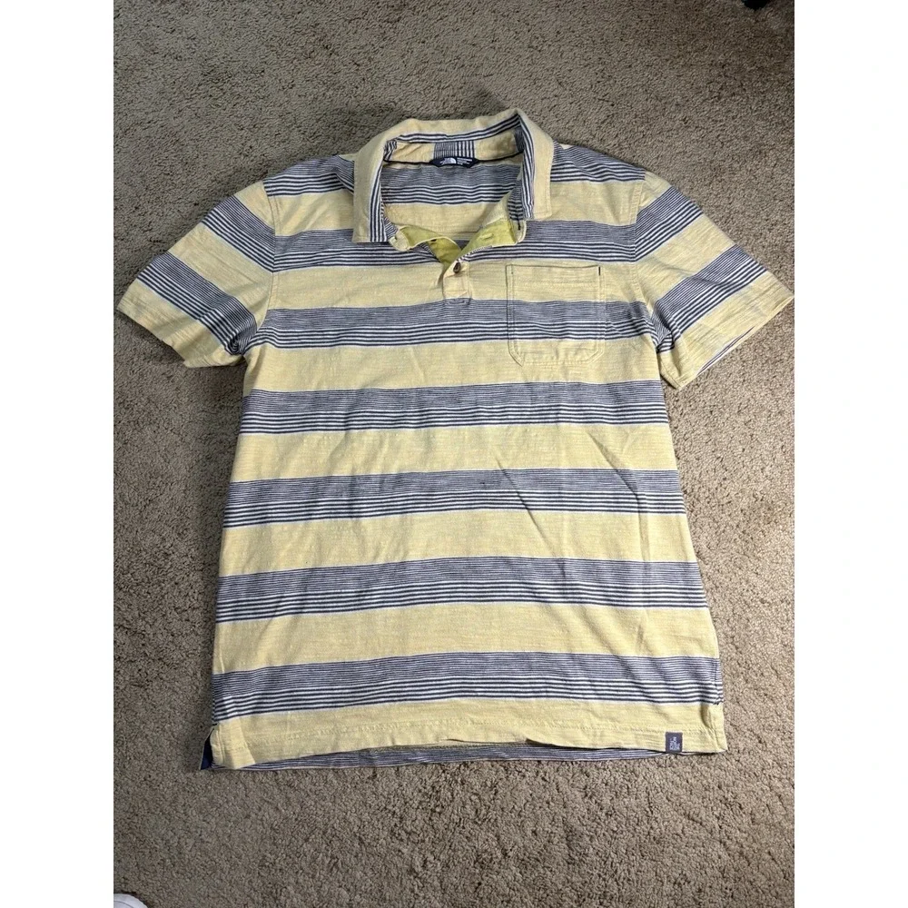 North Face Polo Shirt Men Medium Front Chest Pocket Striped Short Sleeve Preppy